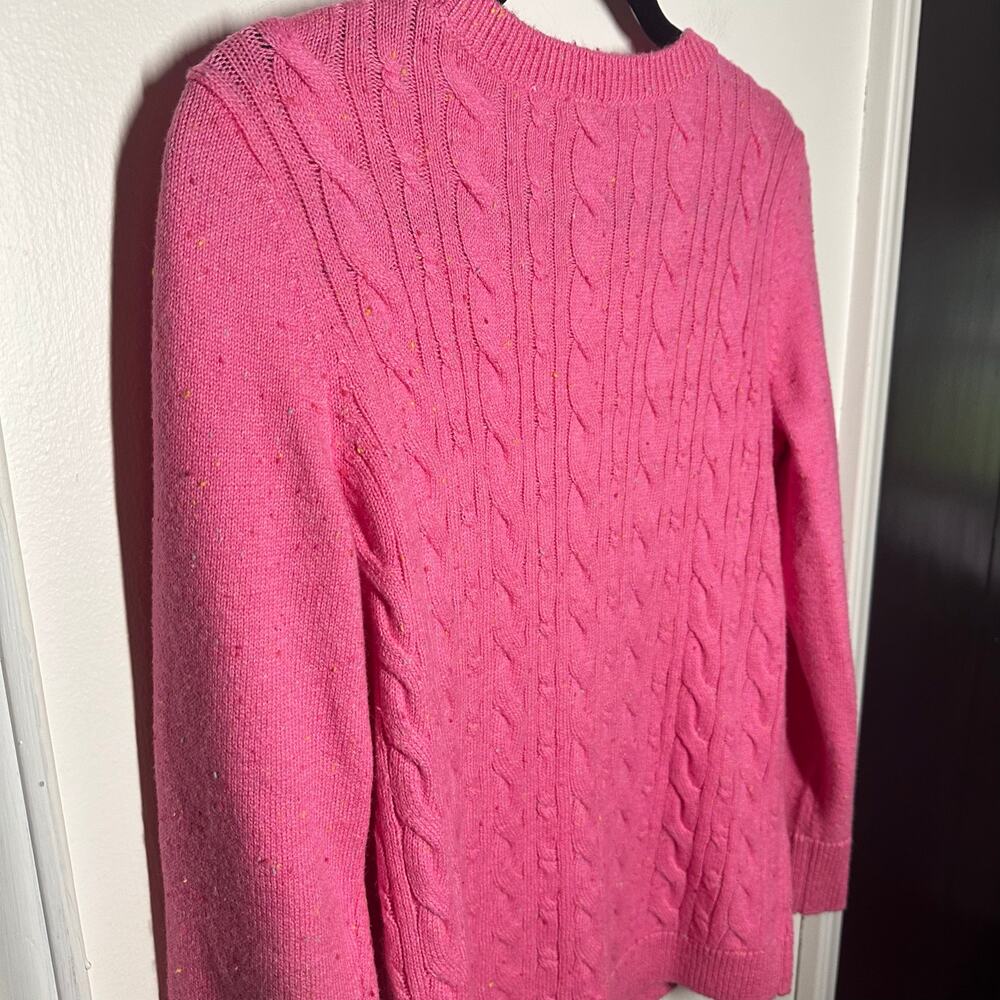 Talbots Womens Pink Confetti Cable Knit Button Sleeve Sweater Size Medium Petite - Picture 7 of 8